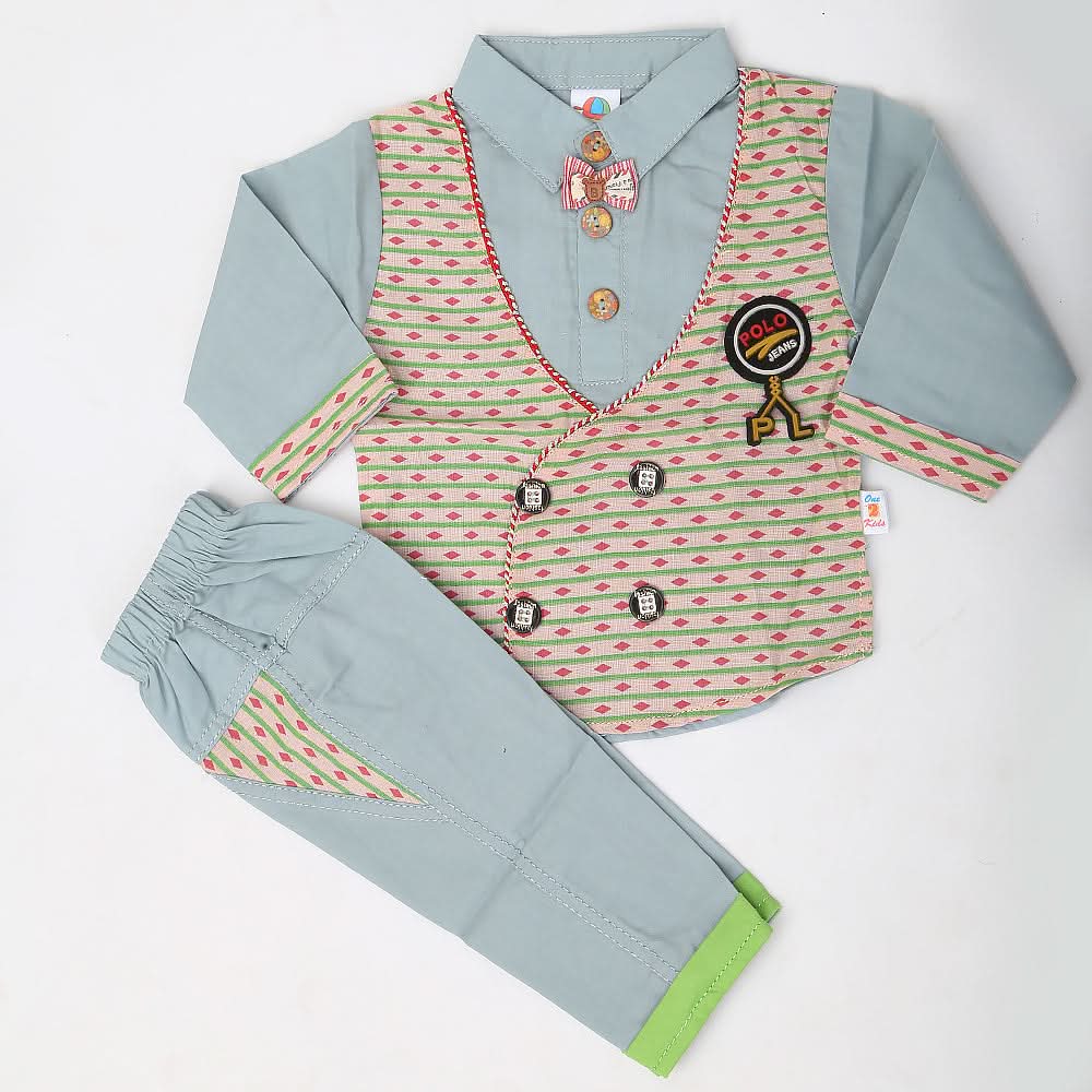 Newborn Boys Full Sleeves Suit - Steel Blue, Kids, NB Boys Sets And Suits, Chase Value, Chase Value