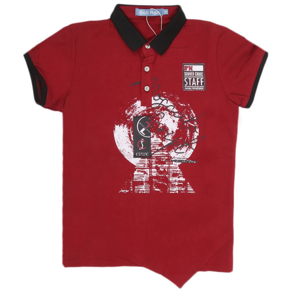 Boys Half Sleeves Round Neck T-Shirt - Maroon, Kids, Boys T-Shirts, Chase Value, Chase Value