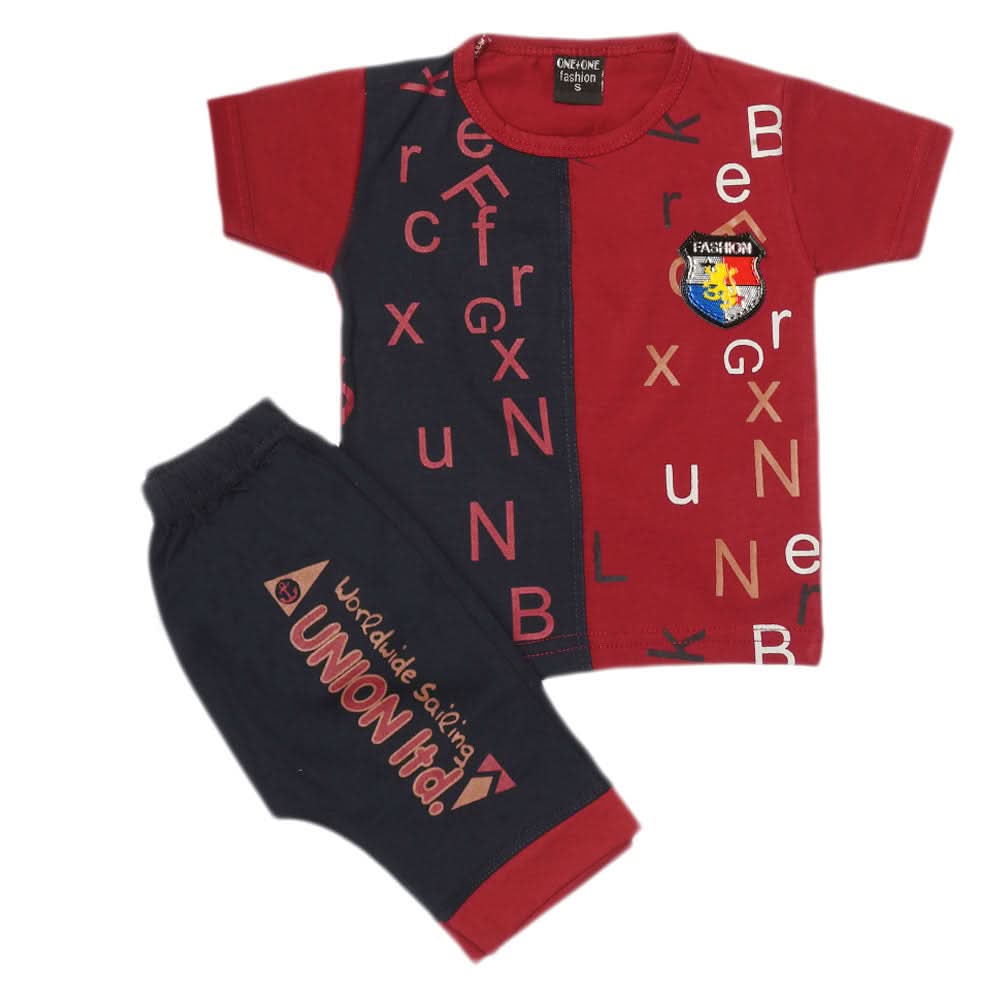 Boys 2 Pcs Suit Half Sleeves - Maroon, Kids, Boys Sets And Suits, Chase Value, Chase Value