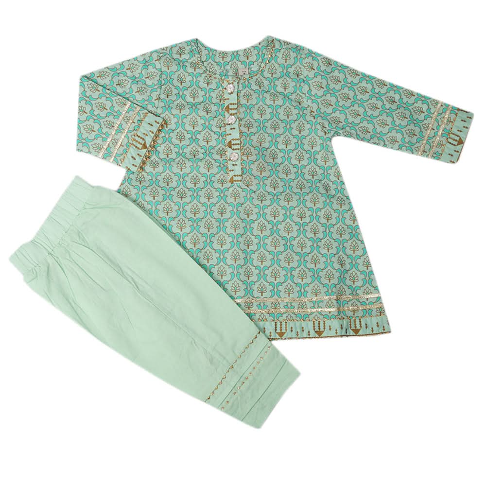 Girls Shalwar Suit - Green, Kids, Girls Sets And Suits, Chase Value, Chase Value