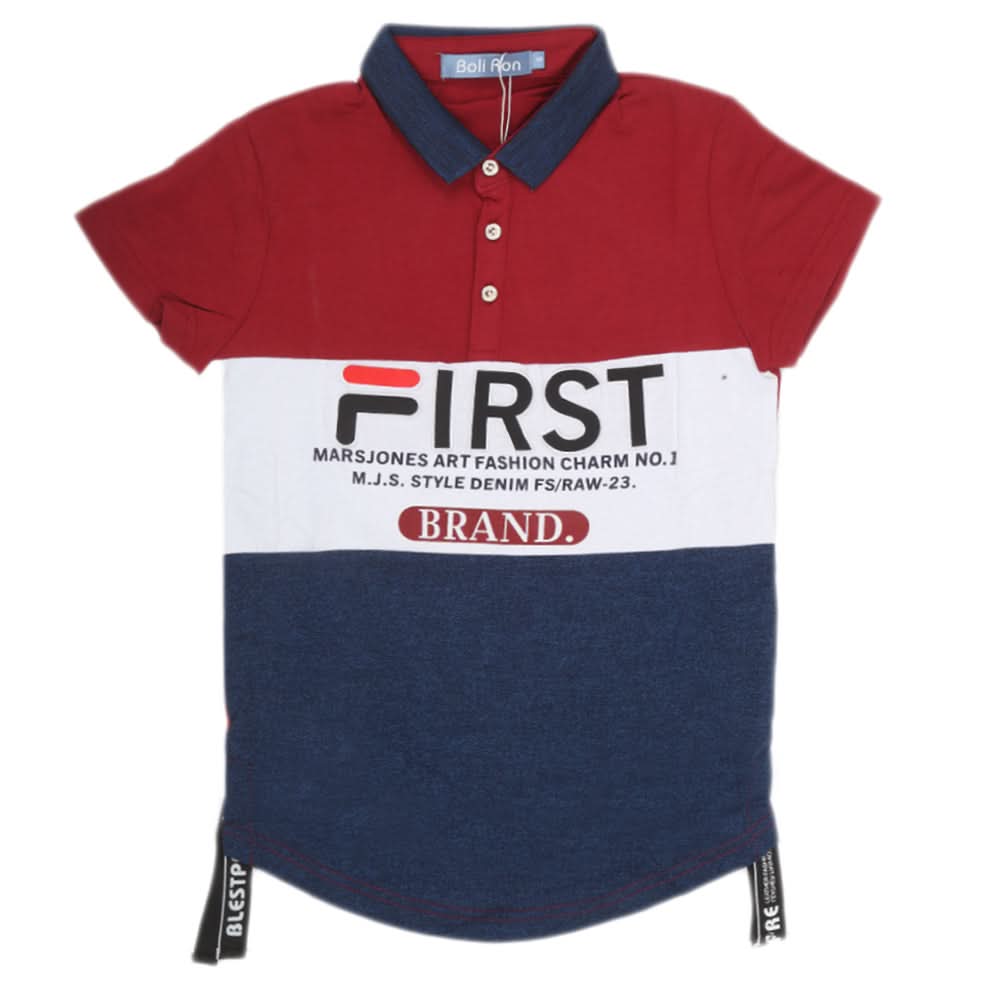 Boys Half Sleeves Round Neck T-Shirt - Maroon, Kids, Boys T-Shirts, Chase Value, Chase Value