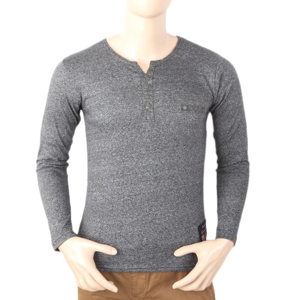 Men's Full Sleeves Y-Stud T-Shirt - Dark Grey, Men, T-Shirts And Polos, Chase Value, Chase Value