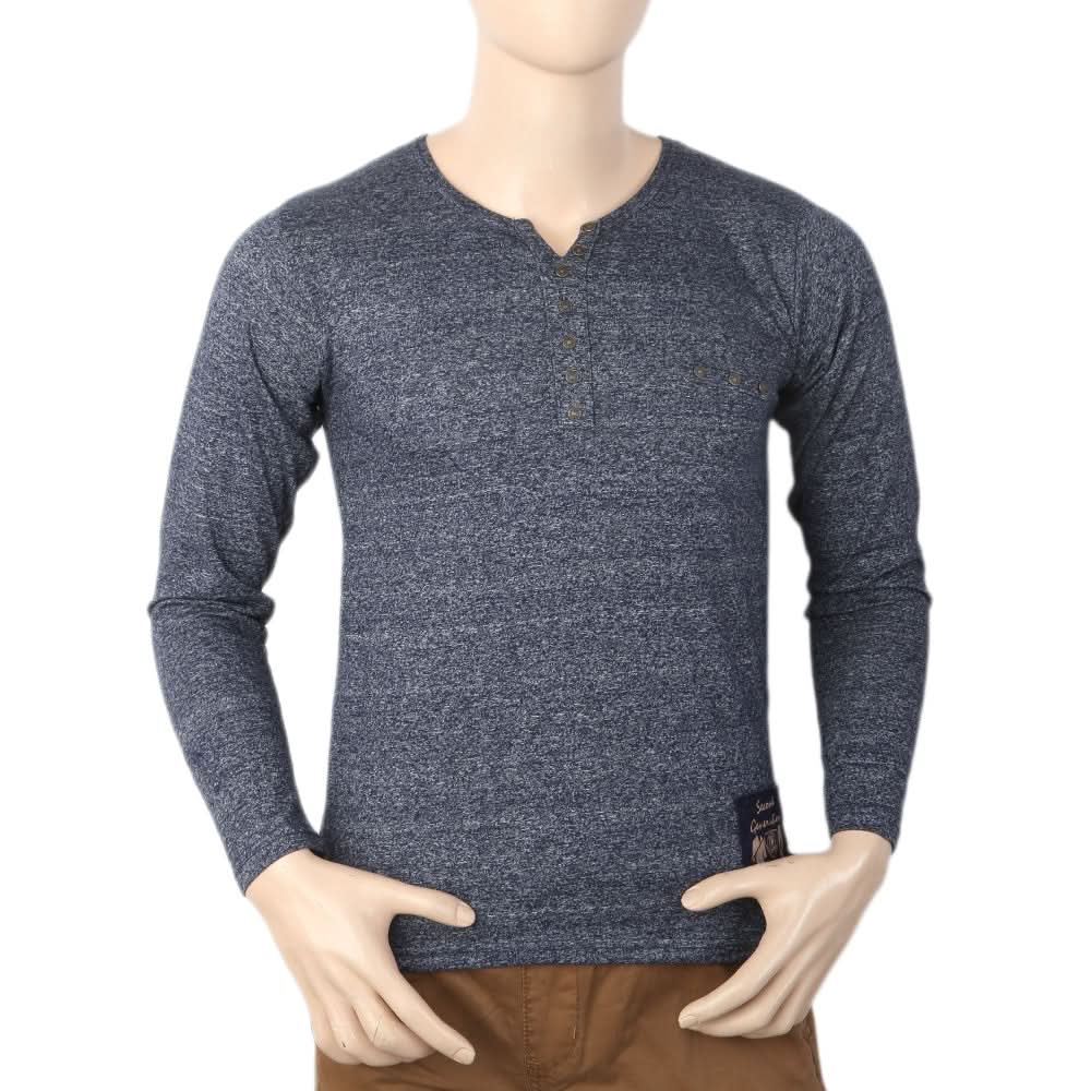 Men's Full Sleeves Y-Stud T-Shirt - Navy Blue, Men, T-Shirts And Polos, Chase Value, Chase Value