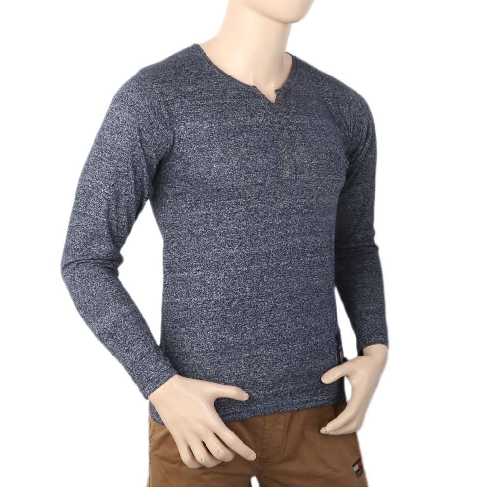 Men's Full Sleeves Y-Stud T-Shirt - Navy Blue, Men, T-Shirts And Polos, Chase Value, Chase Value