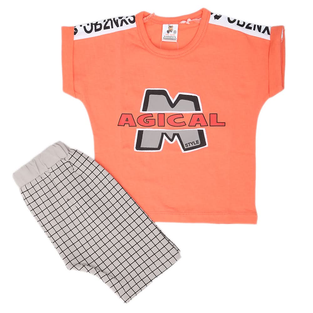 Boys Half Sleeves 2 Piece Suit - Orange, Kids, Boys Sets And Suits, Chase Value, Chase Value