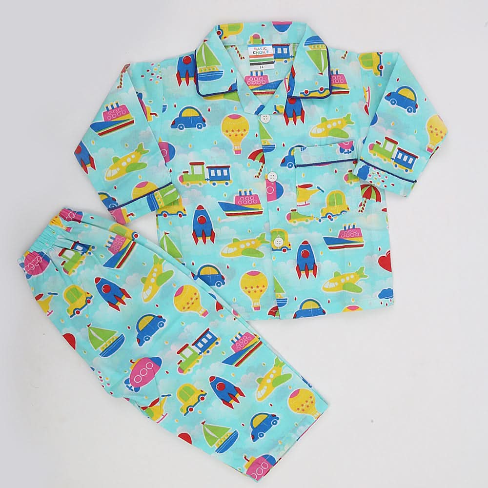 Boys Full Sleeves Night Suit - Cyan, Kids, Boys Sets And Suits, Chase Value, Chase Value