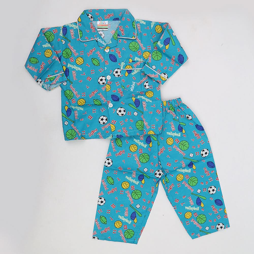 Boys Full Sleeves Night Suit - Steel Green, Kids, Boys Sets And Suits, Chase Value, Chase Value