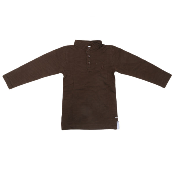 Boys Full Sleeves Slub Ban Collar T-Shirt - Coffee, Kids, Boys T-Shirts, Eminent, Chase Value