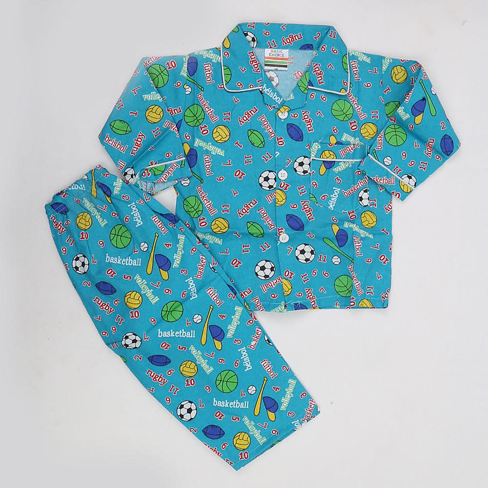 Boys Full Sleeves Night Suit - Steel Green, Kids, Boys Sets And Suits, Chase Value, Chase Value