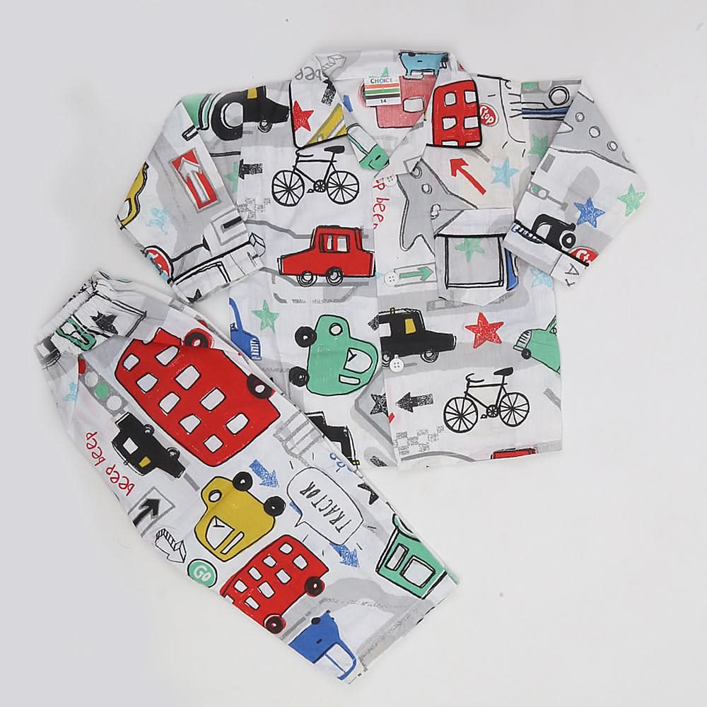 Boys Full Sleeves Night Suit - White, Kids, Boys Sets And Suits, Chase Value, Chase Value