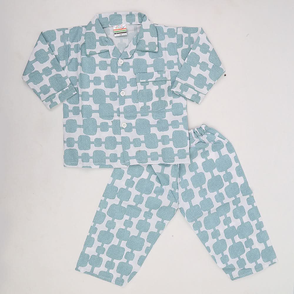 Boys Full Sleeves Night Suit - Cyan, Kids, Boys Sets And Suits, Chase Value, Chase Value