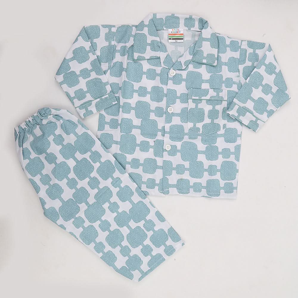 Boys Full Sleeves Night Suit - Cyan, Kids, Boys Sets And Suits, Chase Value, Chase Value
