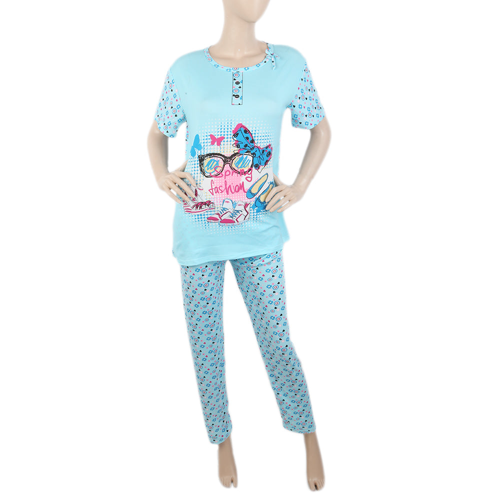 Women's 2 Piece Night Suit - Sky Blue, Women, Night Suit, Chase Value, Chase Value