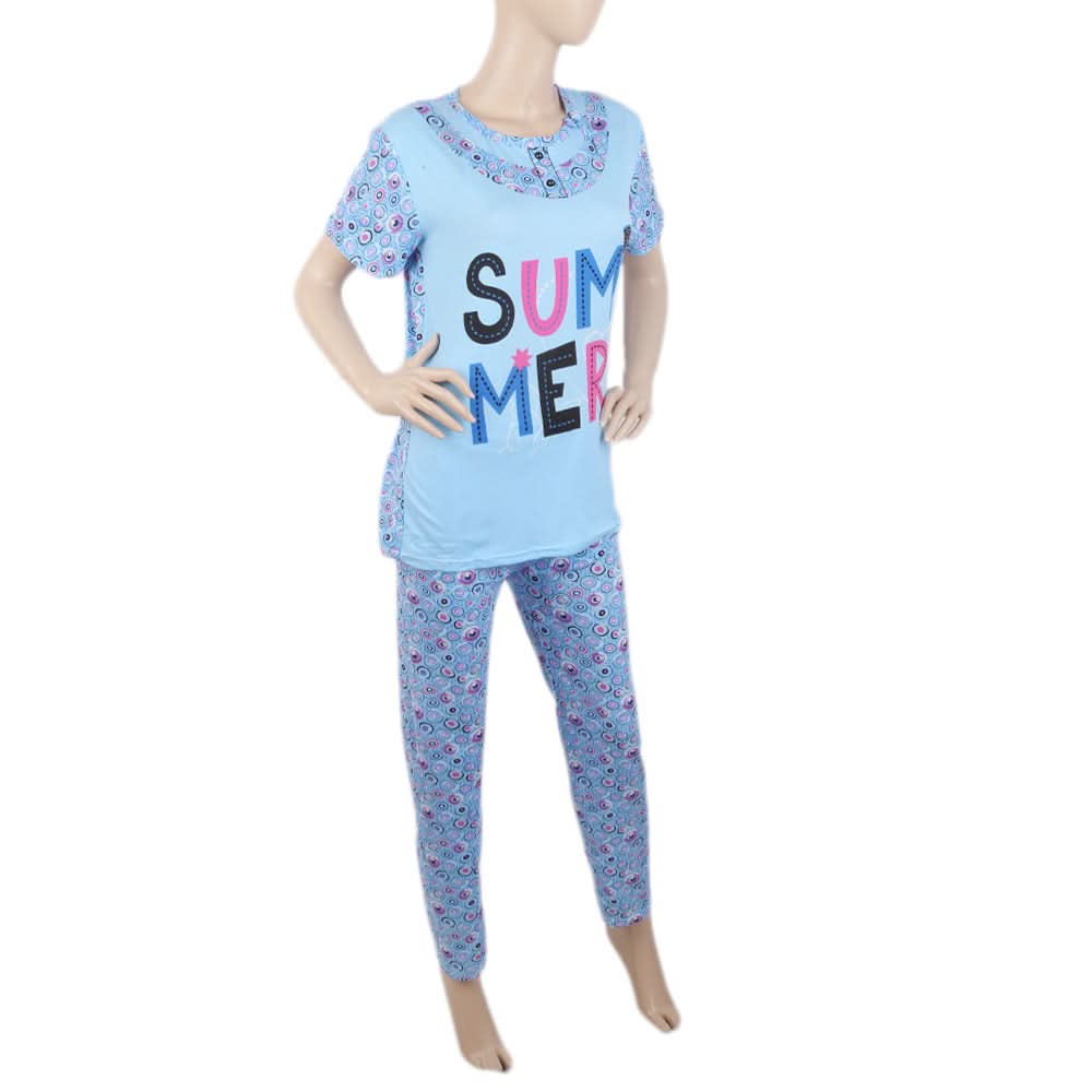 Women's 2 Piece Night Suit - Sky Blue, Women, Night Suit, Chase Value, Chase Value