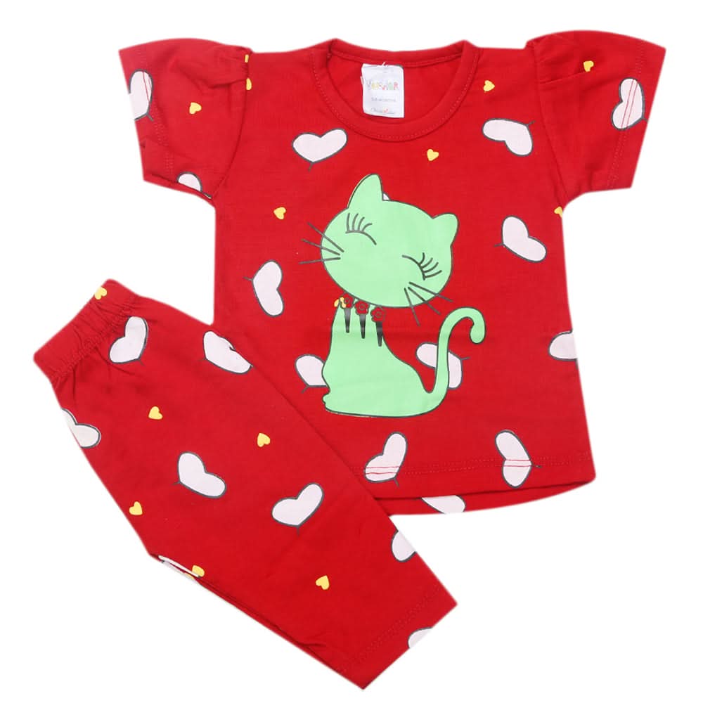 Newborn Girls Half Sleeves Suit - Red, Kids, Newborn Girls Sets And Suits, Chase Value, Chase Value