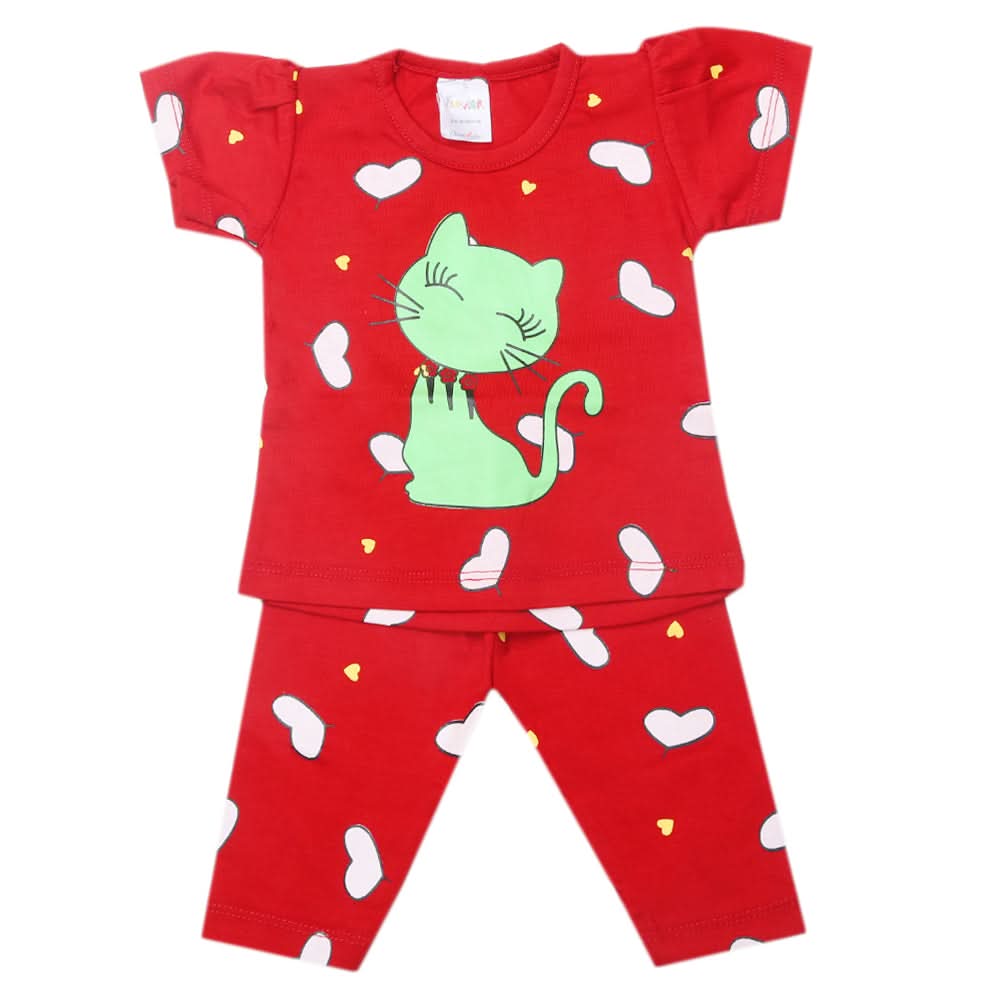 Newborn Girls Half Sleeves Suit - Red, Kids, Newborn Girls Sets And Suits, Chase Value, Chase Value