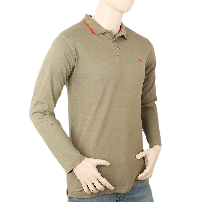 Men's Full Sleeves Polo T-Shirt - Olive Green, Men, T-Shirts And Polos, Chase Value, Chase Value