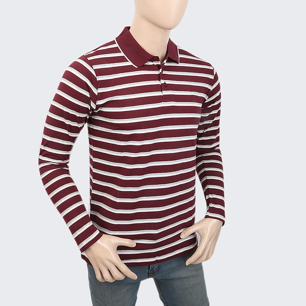 Men's Full Sleeves Y/D Polo T-Shirt - Maroon, Men, T-Shirts And Polos, Chase Value, Chase Value