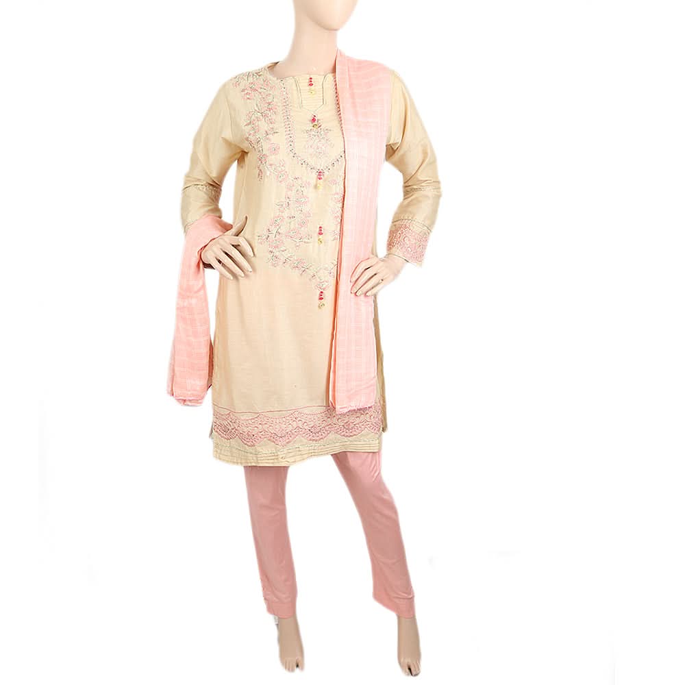 Women's Embroidered Jacquard 03 Pcs Suit - Beige, Women's, Shalwar Suits, Chase Value, Chase Value