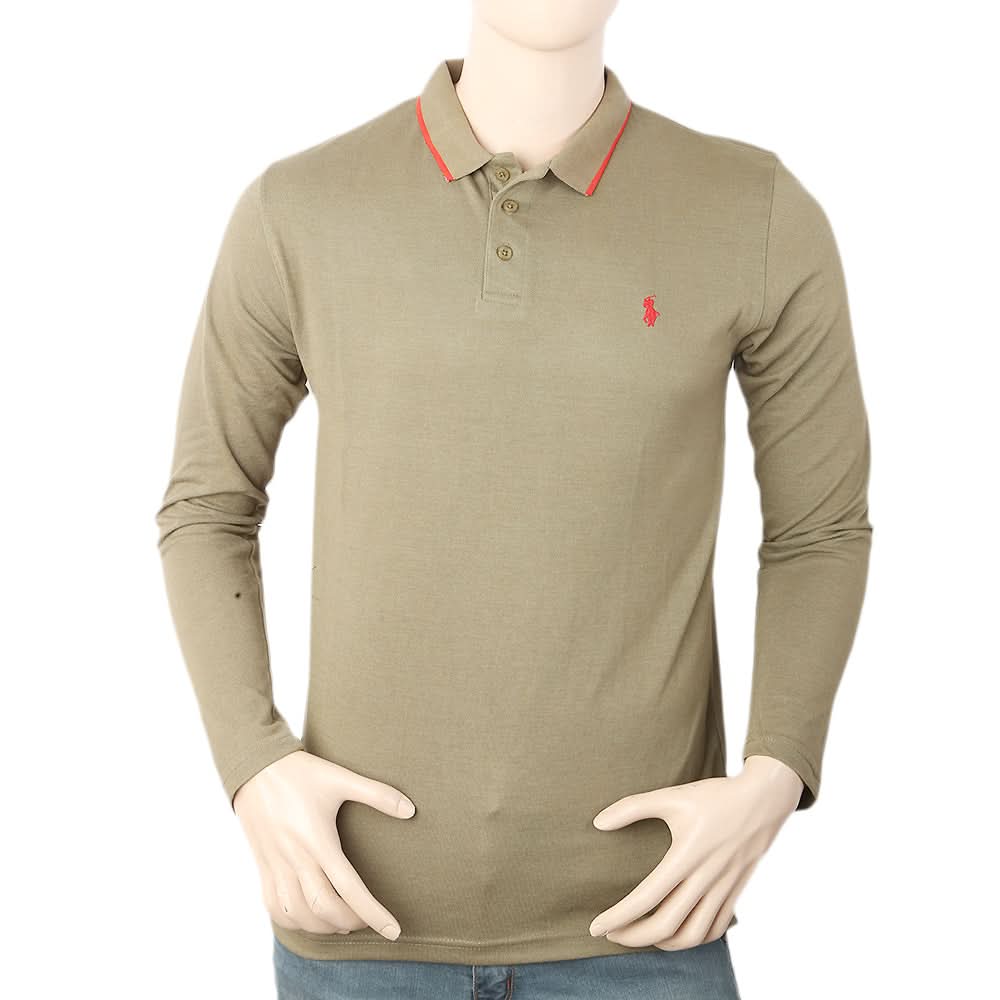 Men's Full Sleeves Polo T-Shirt - Olive Green, Men, T-Shirts And Polos, Chase Value, Chase Value