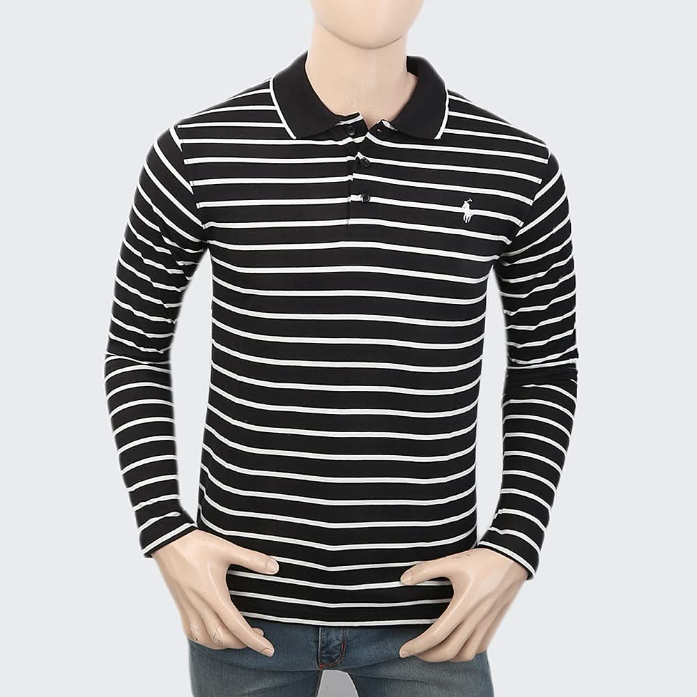Men's Full Sleeves Polo T-Shirt - Black, Men, T-Shirts And Polos, Chase Value, Chase Value