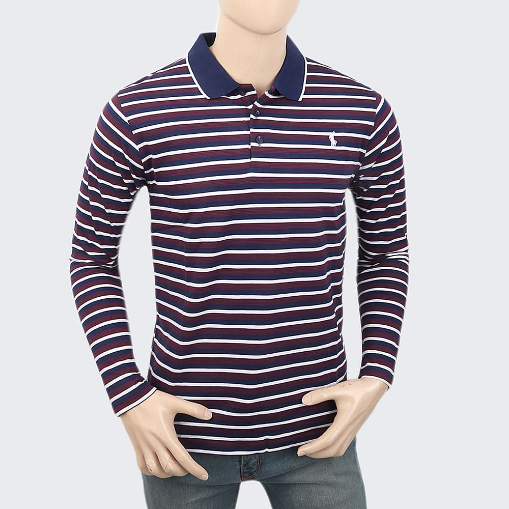 Men's Full Sleeves Y/D Polo T-Shirt - Navy Blue, Men, T-Shirts And Polos, Chase Value, Chase Value