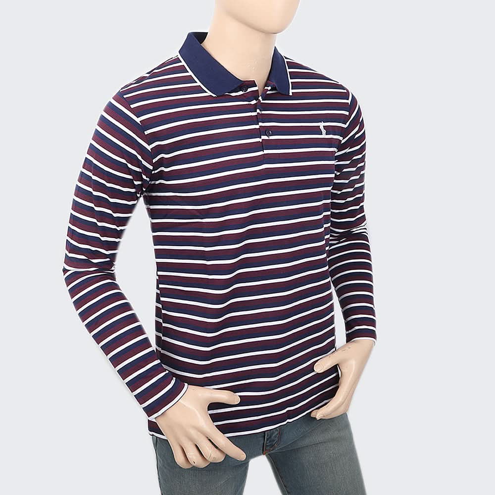 Men's Full Sleeves Y/D Polo T-Shirt - Navy Blue, Men, T-Shirts And Polos, Chase Value, Chase Value