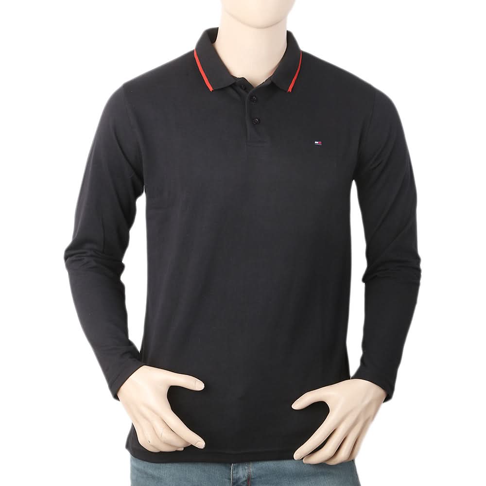 Men's Full Sleeves Polo T-Shirt - Black, Men, T-Shirts And Polos, Chase Value, Chase Value