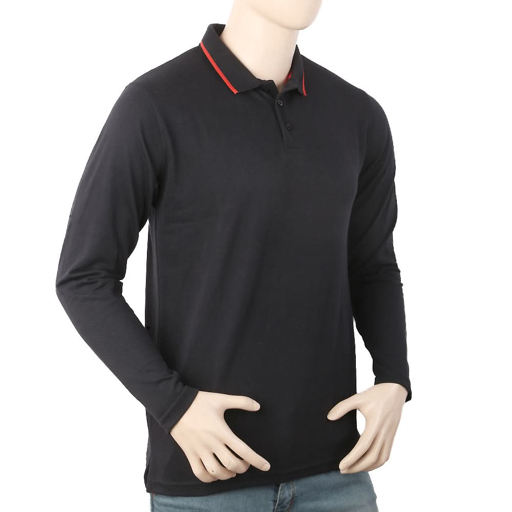 Men's Full Sleeves Polo T-Shirt - Black, Men, T-Shirts And Polos, Chase Value, Chase Value