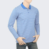 Men's Full Sleeves Y/D Polo T-Shirt - Blue, Men, T-Shirts And Polos, Chase Value, Chase Value