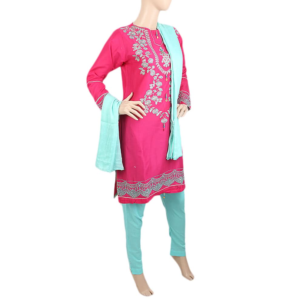 Women's Embroidered Jacquard 03 Pcs Suit - Pink, Women's, Shalwar Suits, Chase Value, Chase Value