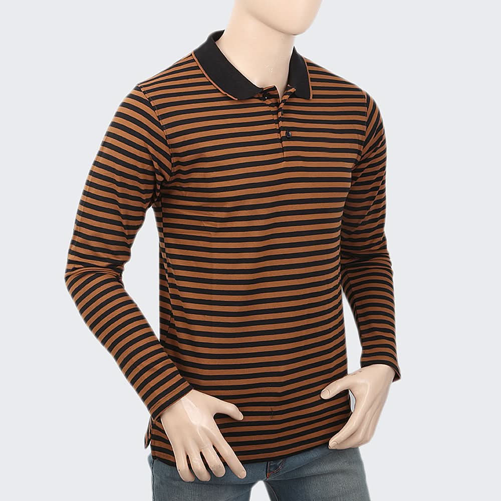 Men's Full Sleeves Y/D Polo T-Shirt - Brown, Men, T-Shirts And Polos, Chase Value, Chase Value