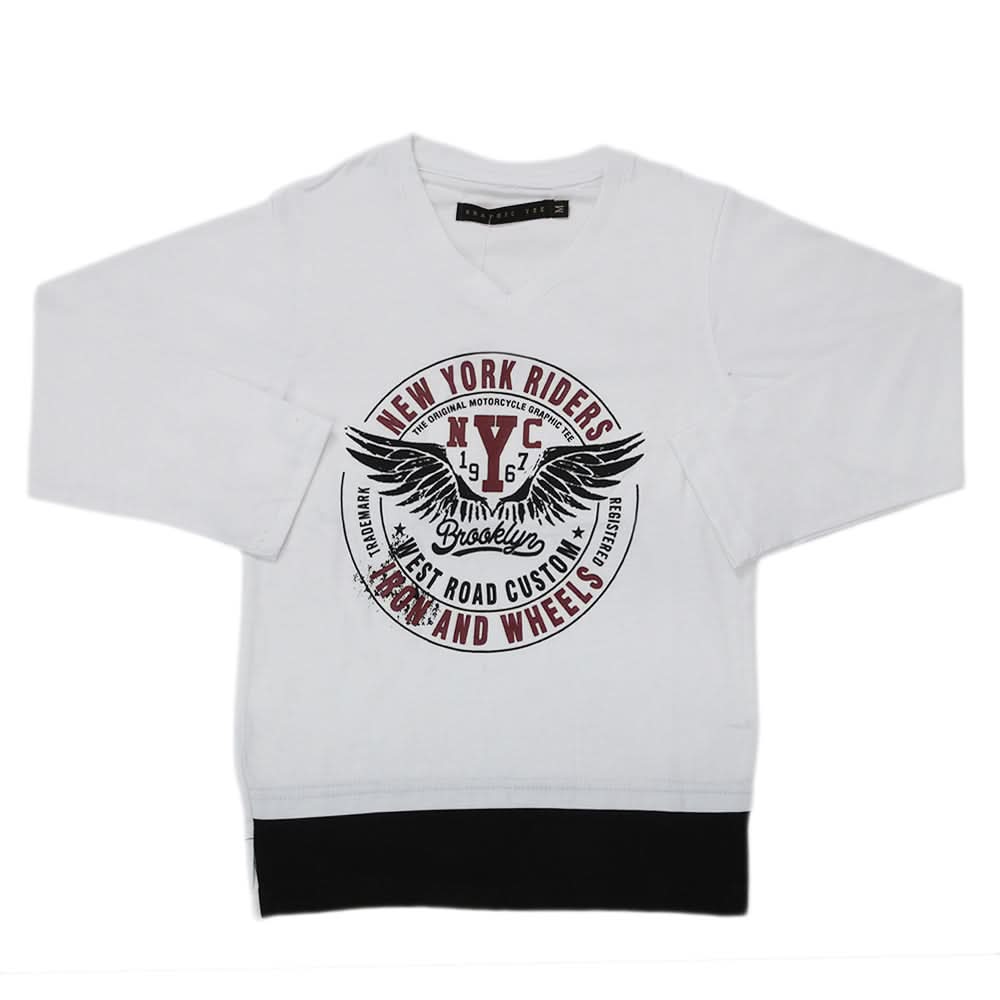Boys Full Sleeves T-Shirt - White, Kids, Boys T-Shirts, Chase Value, Chase Value