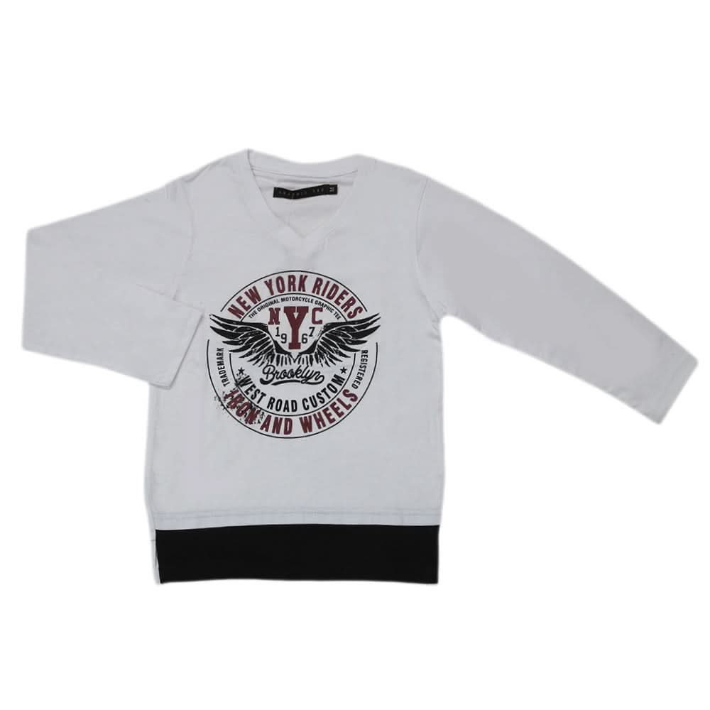 Boys Full Sleeves T-Shirt - White, Kids, Boys T-Shirts, Chase Value, Chase Value