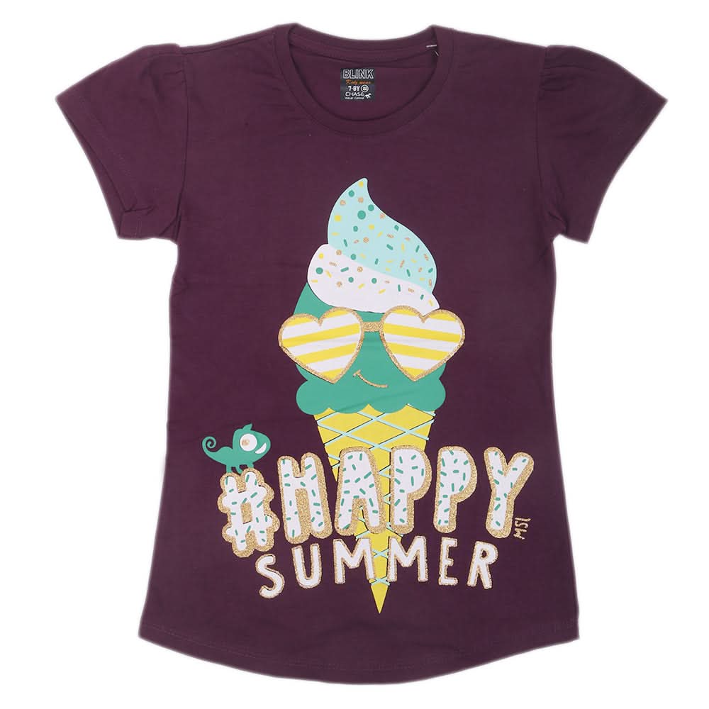 Girls Half Sleeves T-Shirts  4035 - Purple, Kids, Girls T-Shirts, Chase Value, Chase Value
