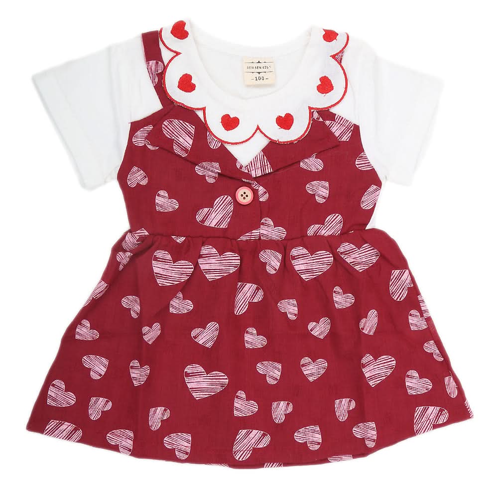 Newborn Girls Frock - Maroon, Kids, NB Girls Frocks, Chase Value, Chase Value