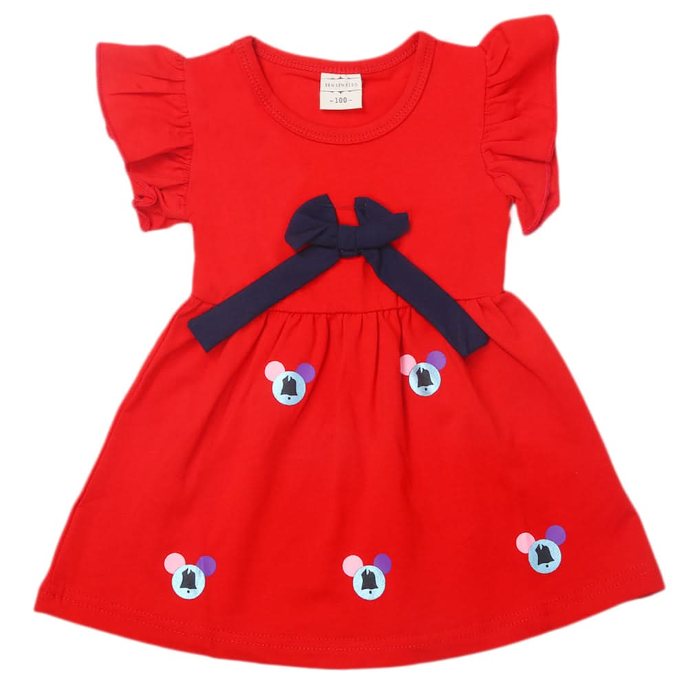Newborn Girls Half Sleeves Frock - Red, Kids, Newborn Girls Frocks, Chase Value, Chase Value