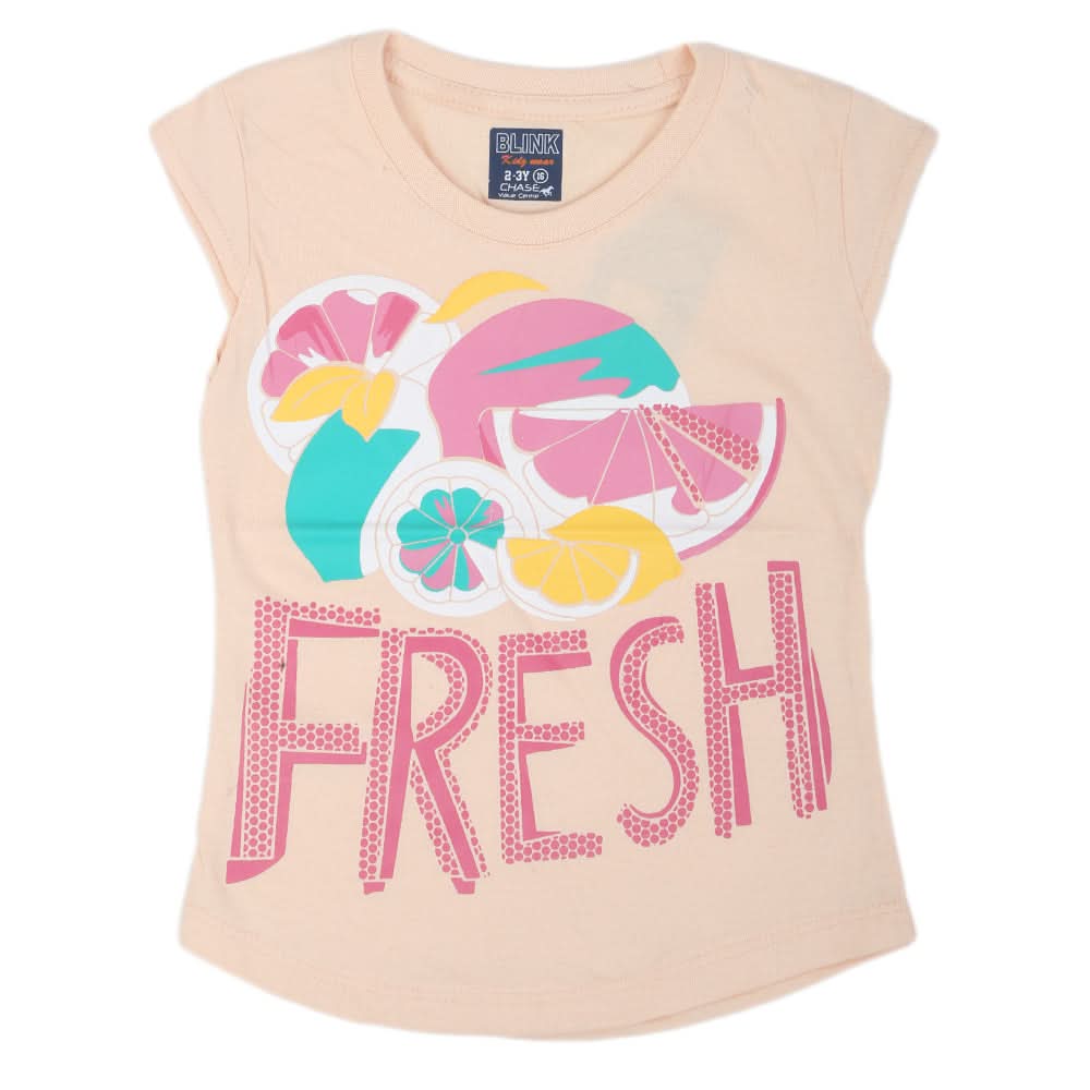 Girls Half Sleeves T-Shirts  4029 - Peach, Kids, Girls T-Shirts, Chase Value, Chase Value