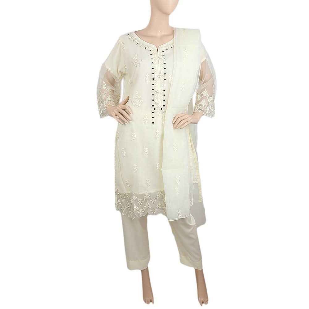 Women's Embroidered Fancy 03 Pcs Suit With Stone - Fawn, Women's, Shalwar Suits, Chase Value, Chase Value
