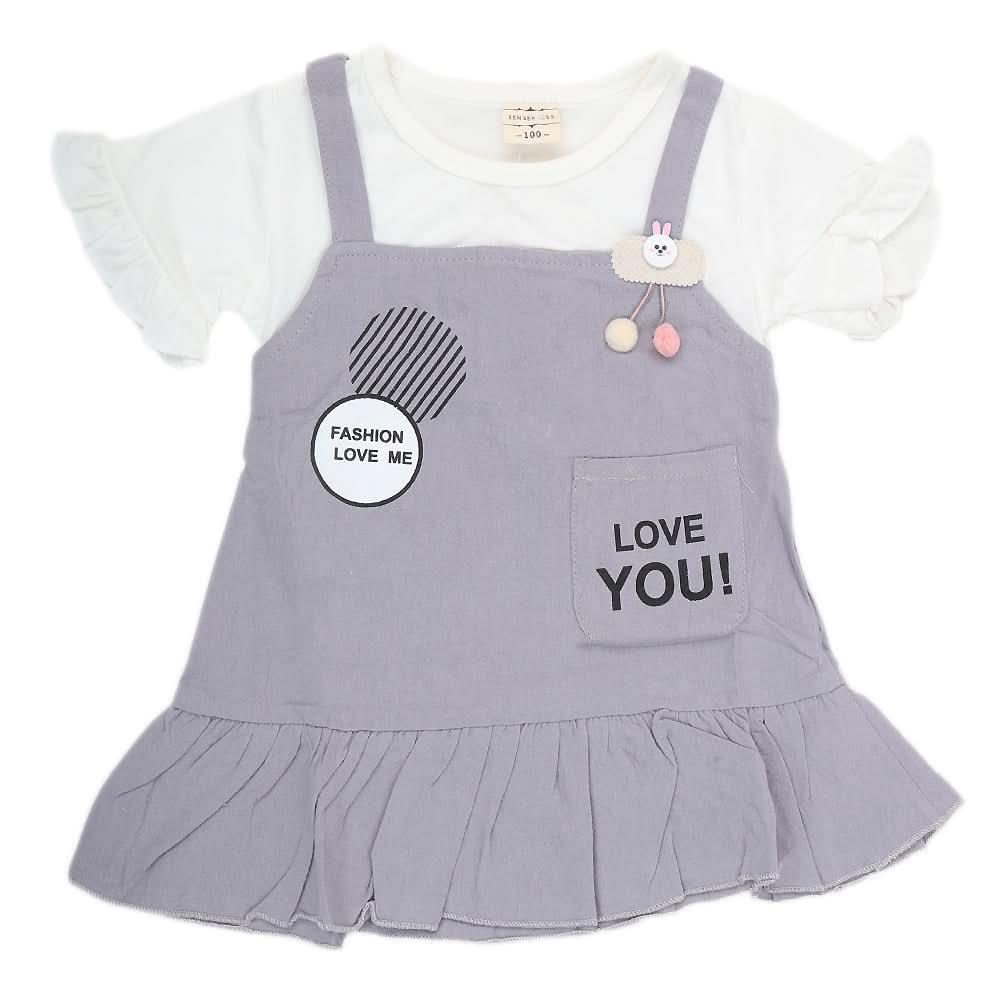 Newborn Girls Frock - Grey, Kids, NB Girls Frocks, Chase Value, Chase Value
