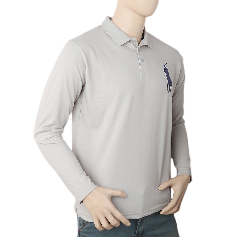 Men's Full Sleeves Polo T-Shirt - Light Grey, Men, T-Shirts And Polos, Chase Value, Chase Value