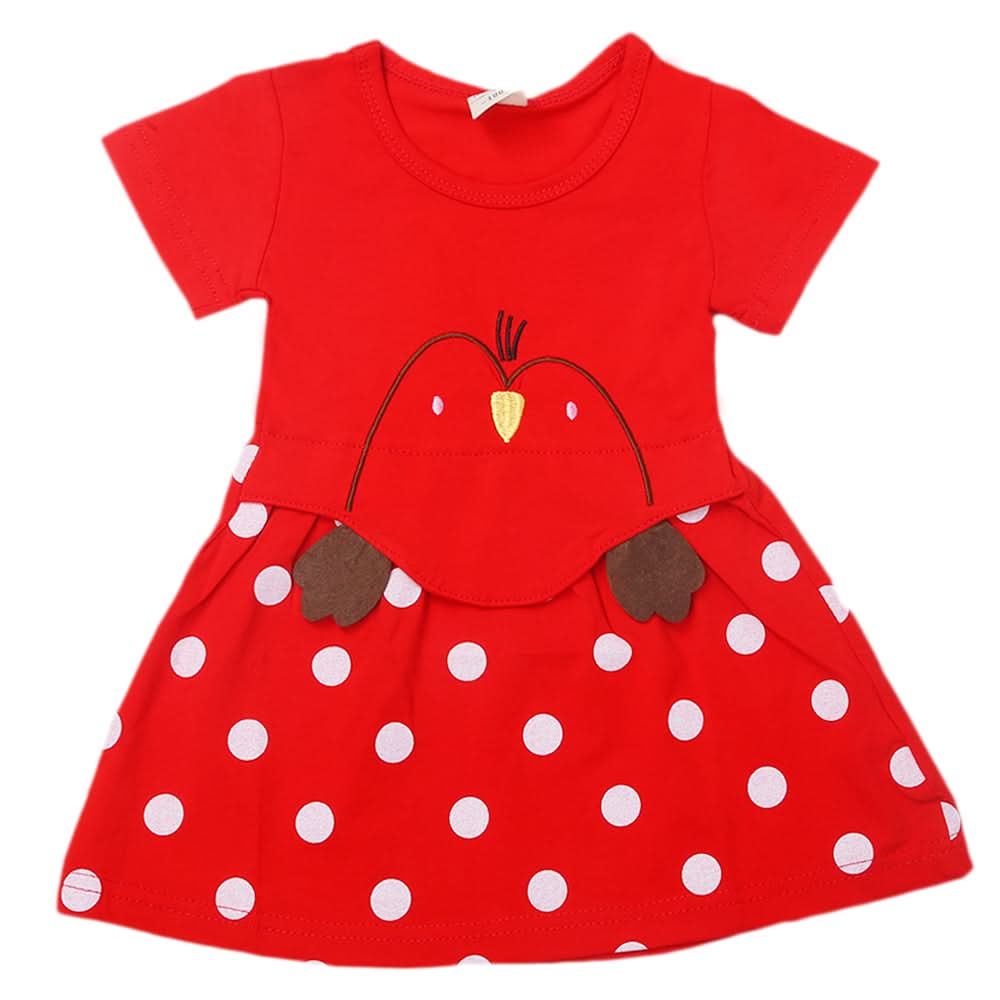 Newborn Girls Half Sleeves Frock - Red, Kids, Newborn Girls Frocks, Chase Value, Chase Value