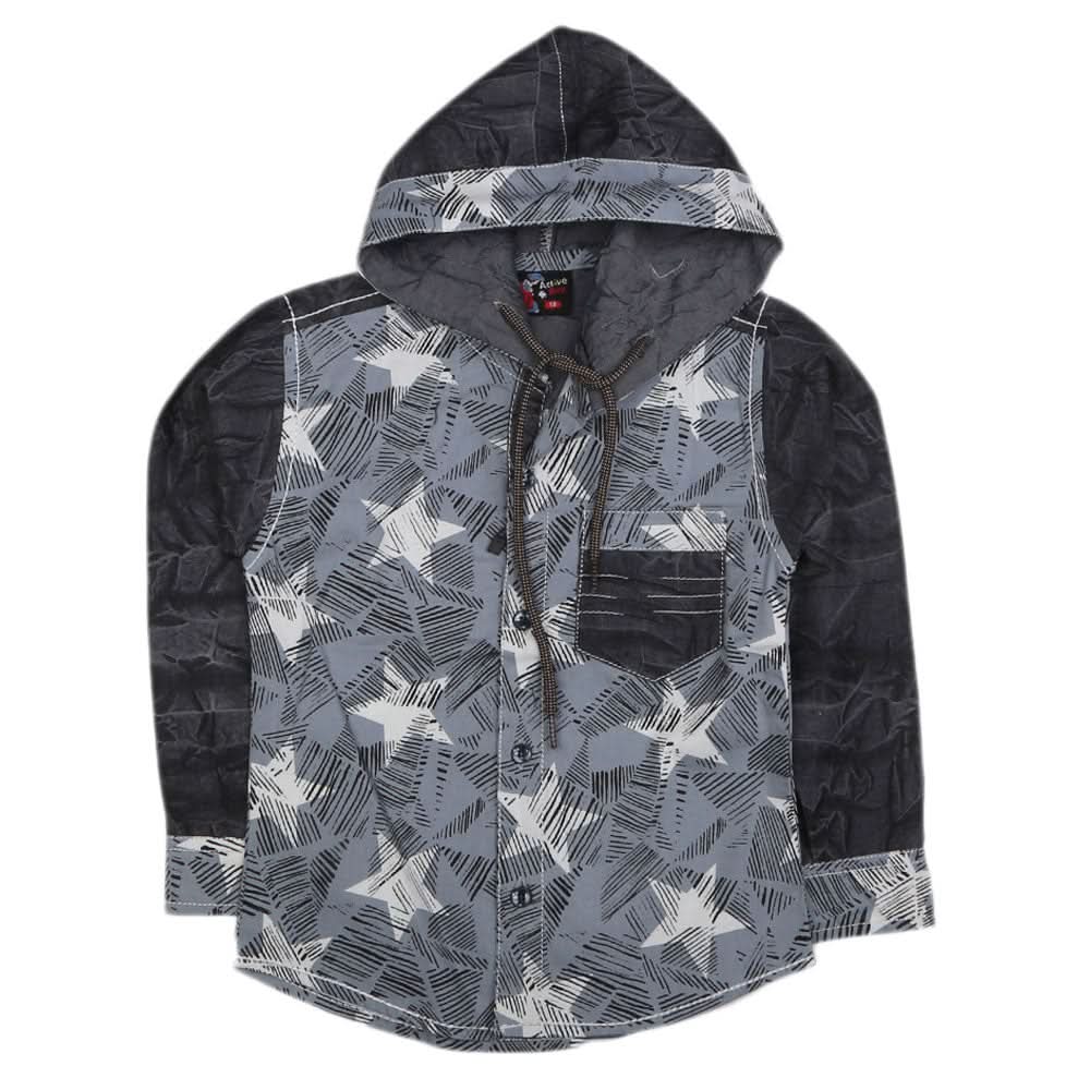 Boys Full Sleeves Casual Hooded Shirt - Grey, Kids, Boys Shirts, Chase Value, Chase Value