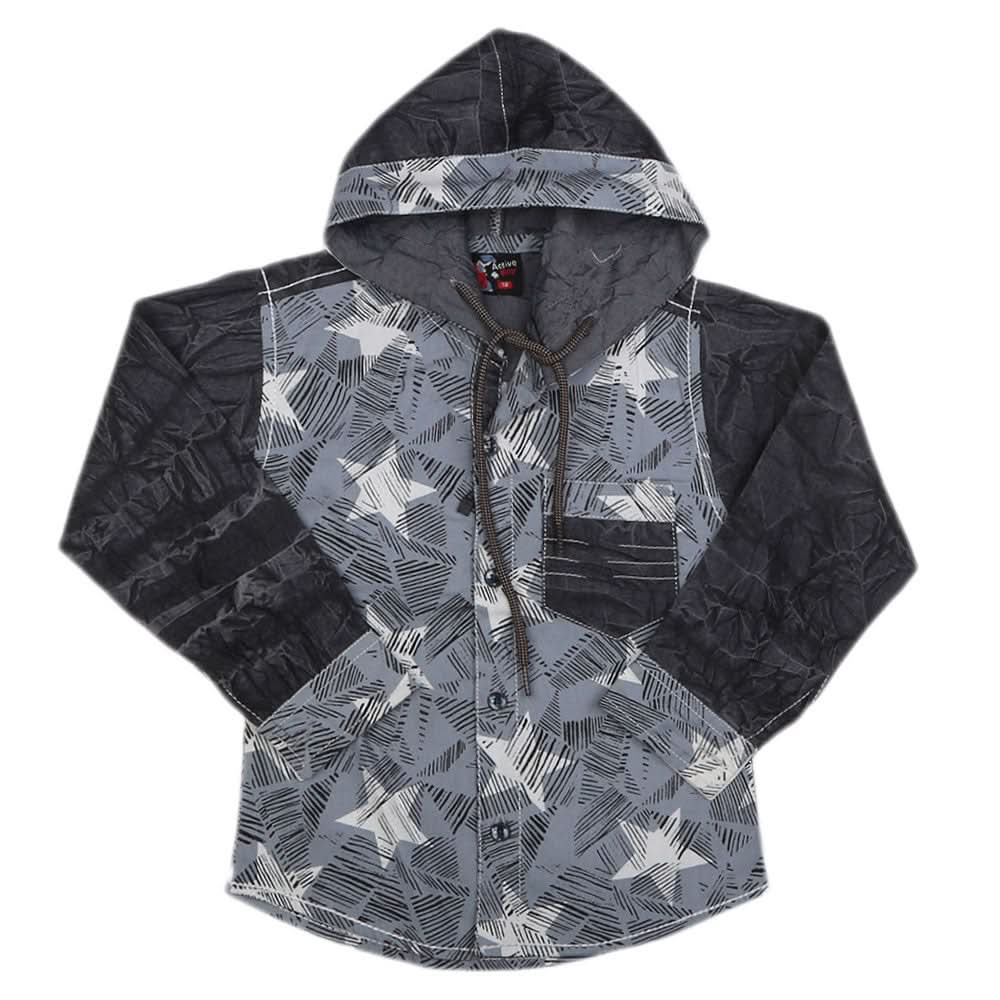 Boys Full Sleeves Casual Hooded Shirt - Grey, Kids, Boys Shirts, Chase Value, Chase Value