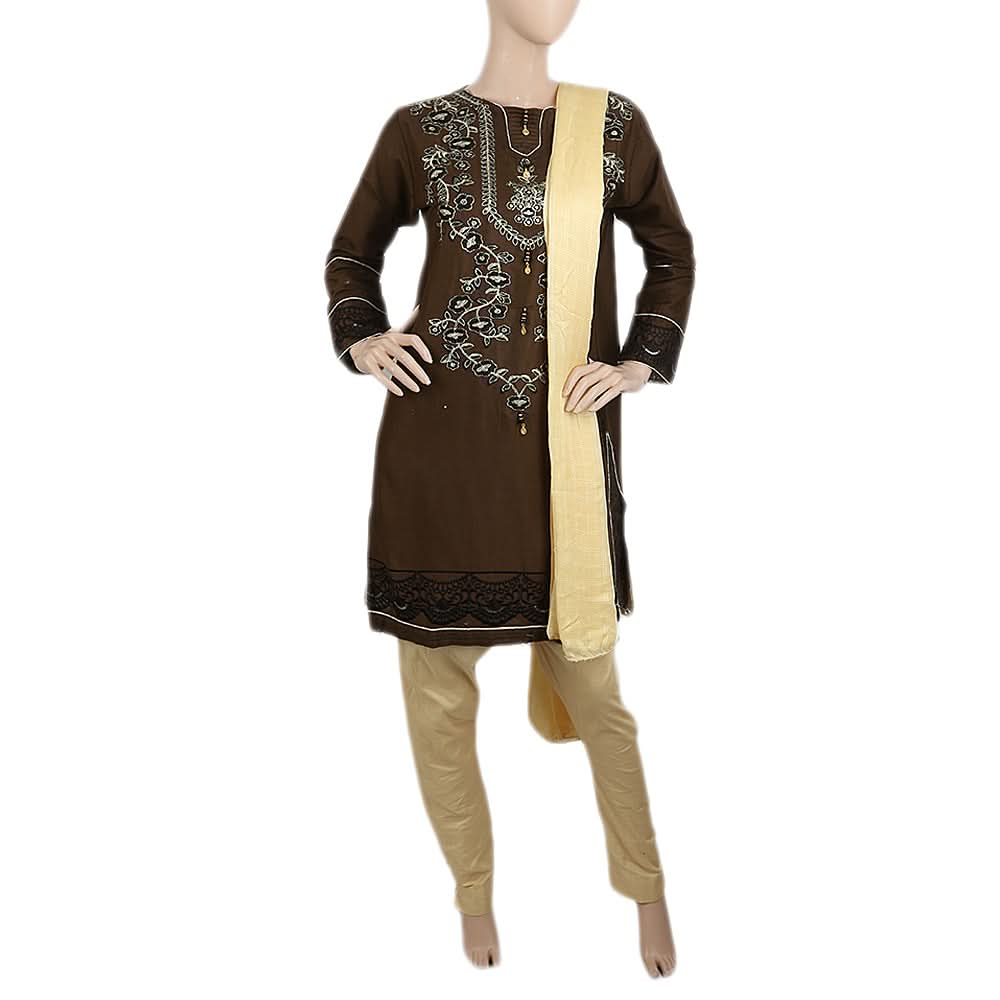 Women's Embroidered Jacquard 03 Pcs Suit - Olive Green, Women's, Shalwar Suits, Chase Value, Chase Value