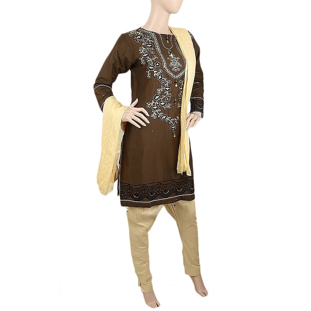 Women's Embroidered Jacquard 03 Pcs Suit - Olive Green, Women's, Shalwar Suits, Chase Value, Chase Value