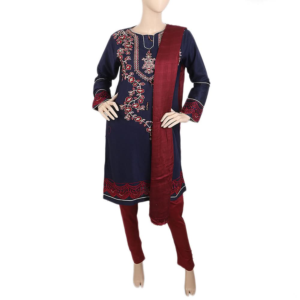 Women's Embroidered Jacquard 03 Pcs Suit - Navy Blue, Women's, Shalwar Suits, Chase Value, Chase Value