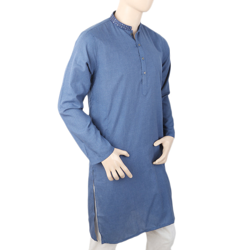 Mashriq Slim Fit Embroidered Kurta For Men - Blue, Men, Shalwar Kameez, Chase Value, Chase Value