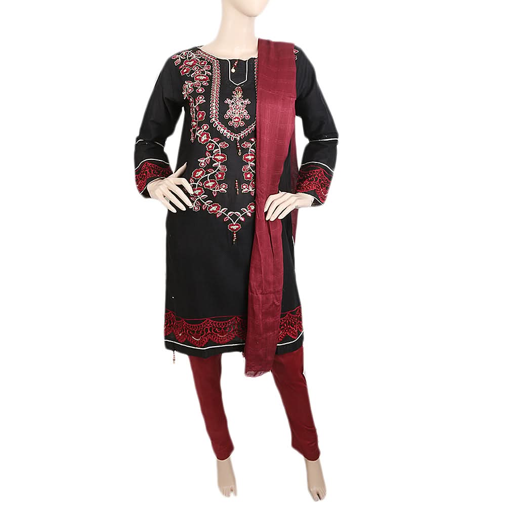 Women's Embroidered Jacquard 03 Pcs Suit - Black, Women's, Shalwar Suits, Chase Value, Chase Value