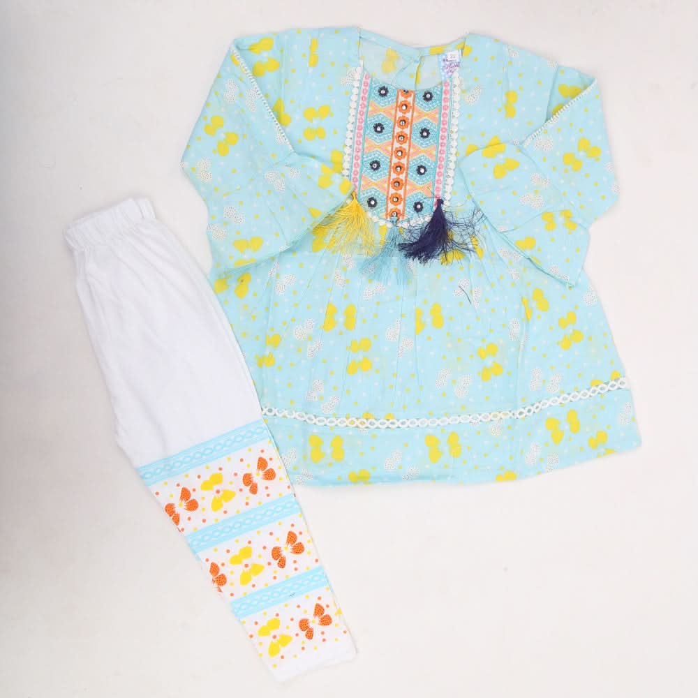 Girls Full Sleeves Tights Suit - Light Blue, Kids, Girls Sets And Suits, Chase Value, Chase Value